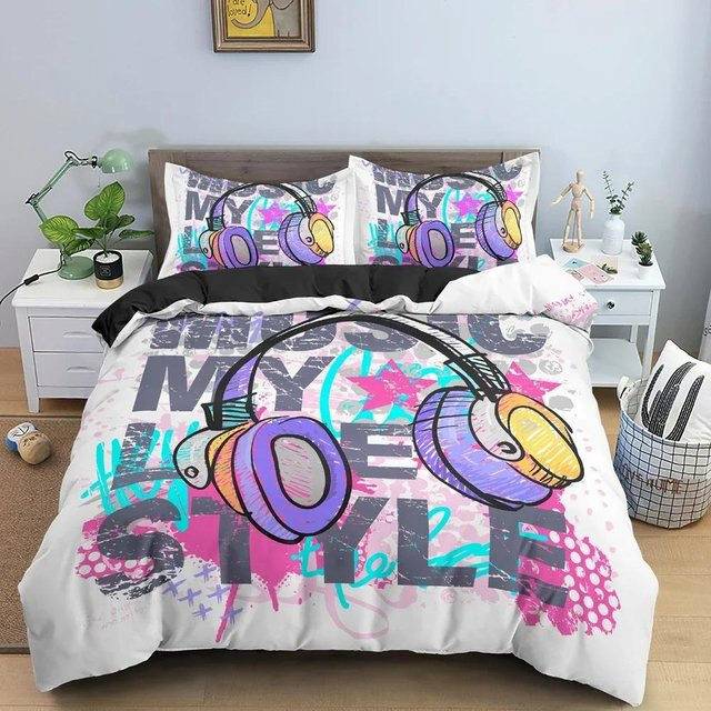 Binchi 3D-Cartoon-Graffiti-Bettwäsche-Set aus Mikrofaser in Multicolour, bestehend aus Bettbezug und Kissenbezug, B/H: 240 x 210 cm - Bild 1