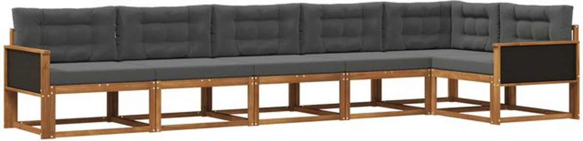 vidaXL Outdoor-Sofagarnitur aus Massivholz mit Kissen, 6-teiliges Loungemöbel-Set in Natur und Anthrazit - Bild 1