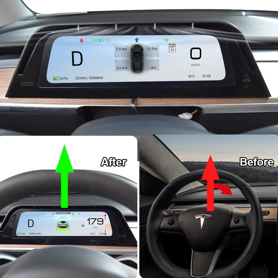 Onlysay 9,6 Zoll Armaturenbrett-Bildschirm für Tesla Model 3 Highland mit kabellosem CarPlay und Android Auto HUD in Schwarz - Bild 4