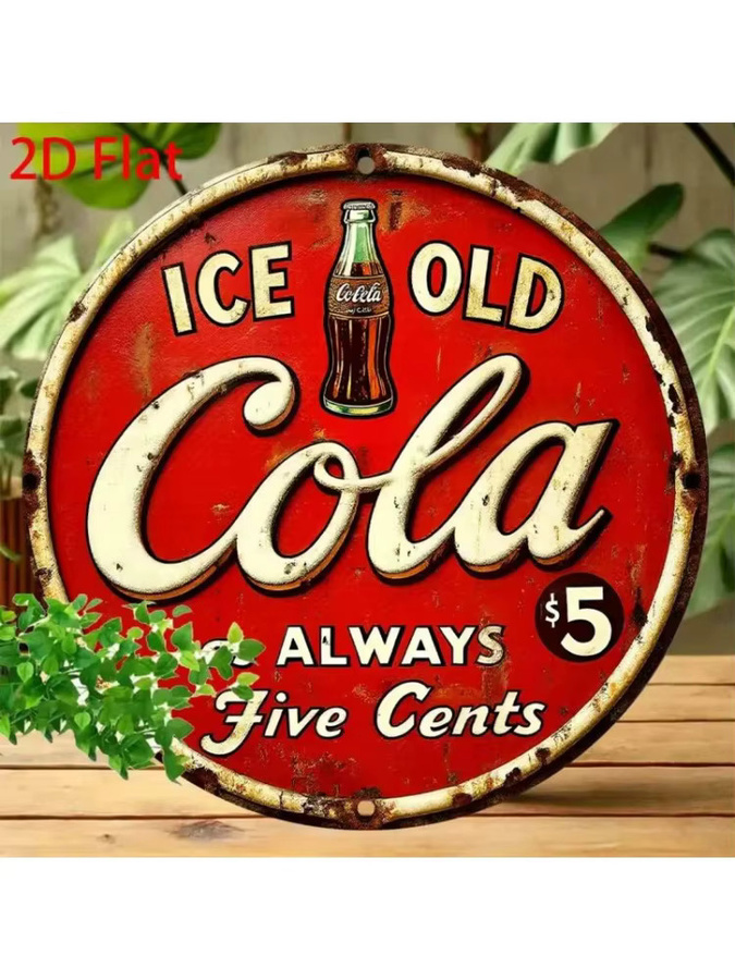 Coca Cola Vintage Retro Blechschild in Rot mit Always Five Cents Motiv, Wandkunst aus Metall für Haus, Bar oder Café, Breite: 20 cm, Höhe: 20 cm - Bild 4