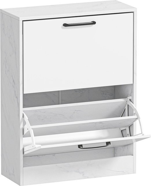 HOMCOM Schuhschrank mit Hochglanz-Finish und Marmor-Design in Weiß, schmaler Schuhschrank für den Flur mit 2 Klapptüren und verstellbaren Einlegeböden, B/T/H: 60 x 24 x 80 cm - Bild 1