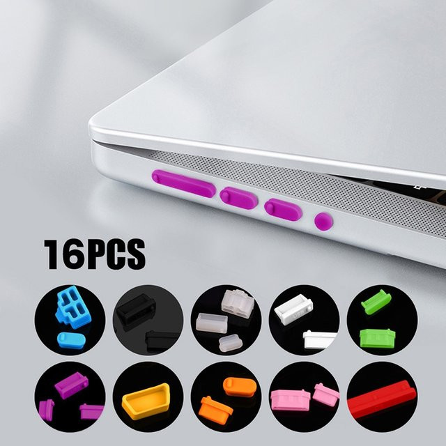 16-teiliges Anti-Staub-Set für Notebooks und USB-Schnittstellen in Orange mit USB-C und USB Abdeckungen - Bild 1