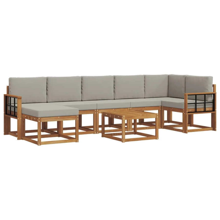 vidaXL Outdoor-Sofagarnitur 8-teilig aus Akazienholz in Natur mit hellgrauen Kissen im L-Shape Design - Bild 2
