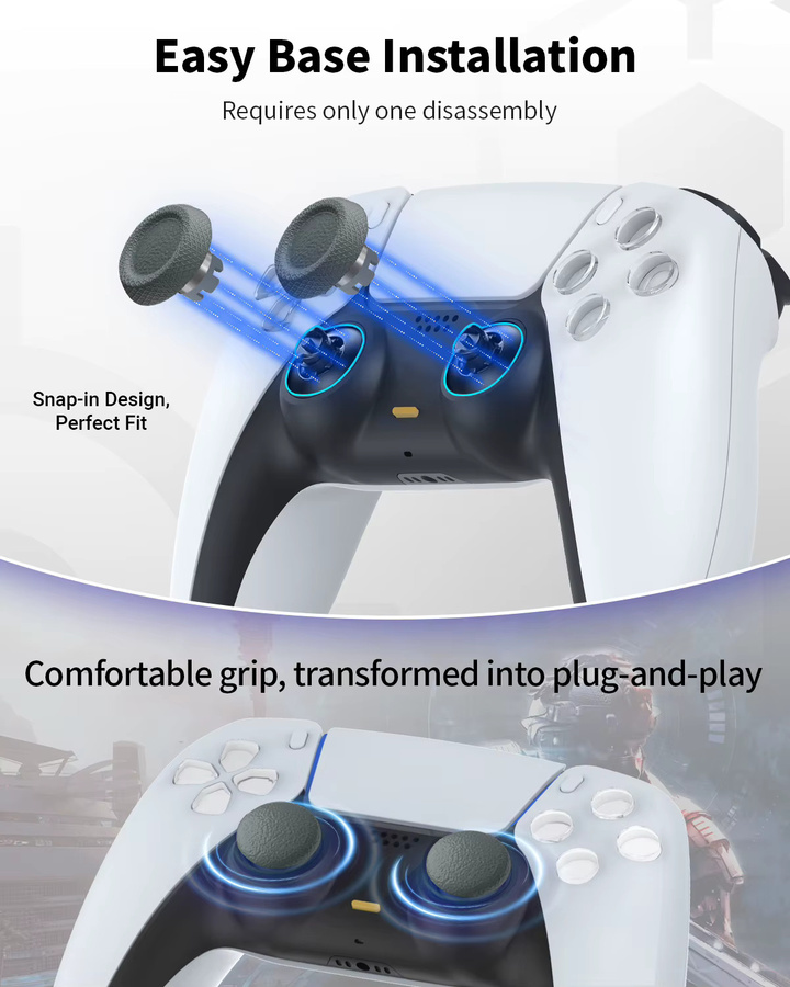 CHARM FOCUS Joystick-Kappen Set mit Metallring-Daumen-Joystick und weicher Gummi-Basis in Schwarz für PS5, PS4, Switch Pro und Xbox Controller - Bild 3