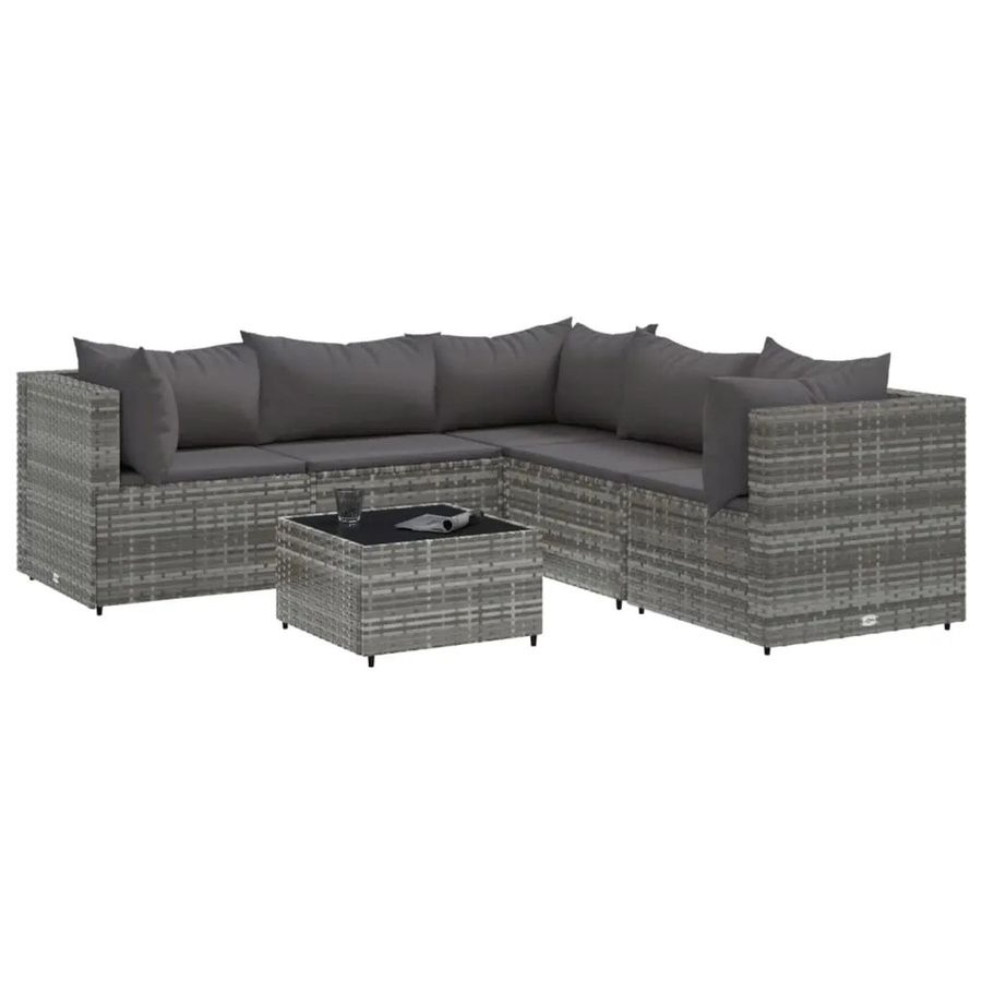 vidaXL 6-tlg Garten-Lounge-Set aus PE-Rattan in Grau mit Kissen - Bild 2