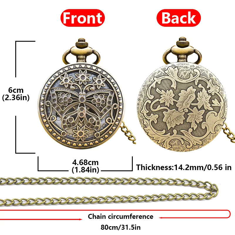 Wecin Taschenuhr Halskette, Quarz, Bronze, Messing, Unisex - Bild 3