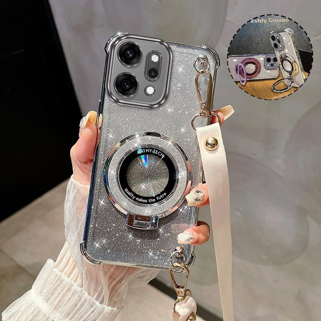Handyhülle mit Rundhalterung und Lanyard-Beschichtung für OPPO Reno 14Pro 13F 12Pro 11 10 in Silber - Bild 1