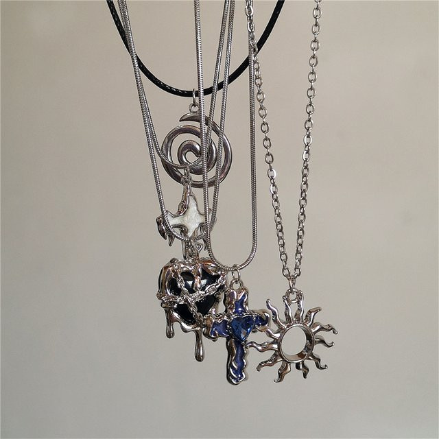 imixlot Halskette, Herz Kreuz Vortex Sonne Anhänger, Silber, Unisex - Bild 1