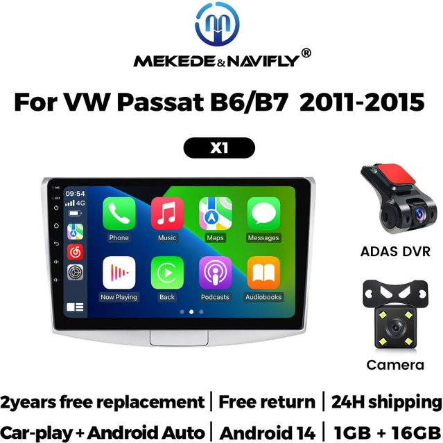 NaviTree 10 Zoll Android 14 CarPlay Radio für Volkswagen Passat B7 CC Magotan mit Rückfahrkamera und DVR in Schwarz - Bild 1