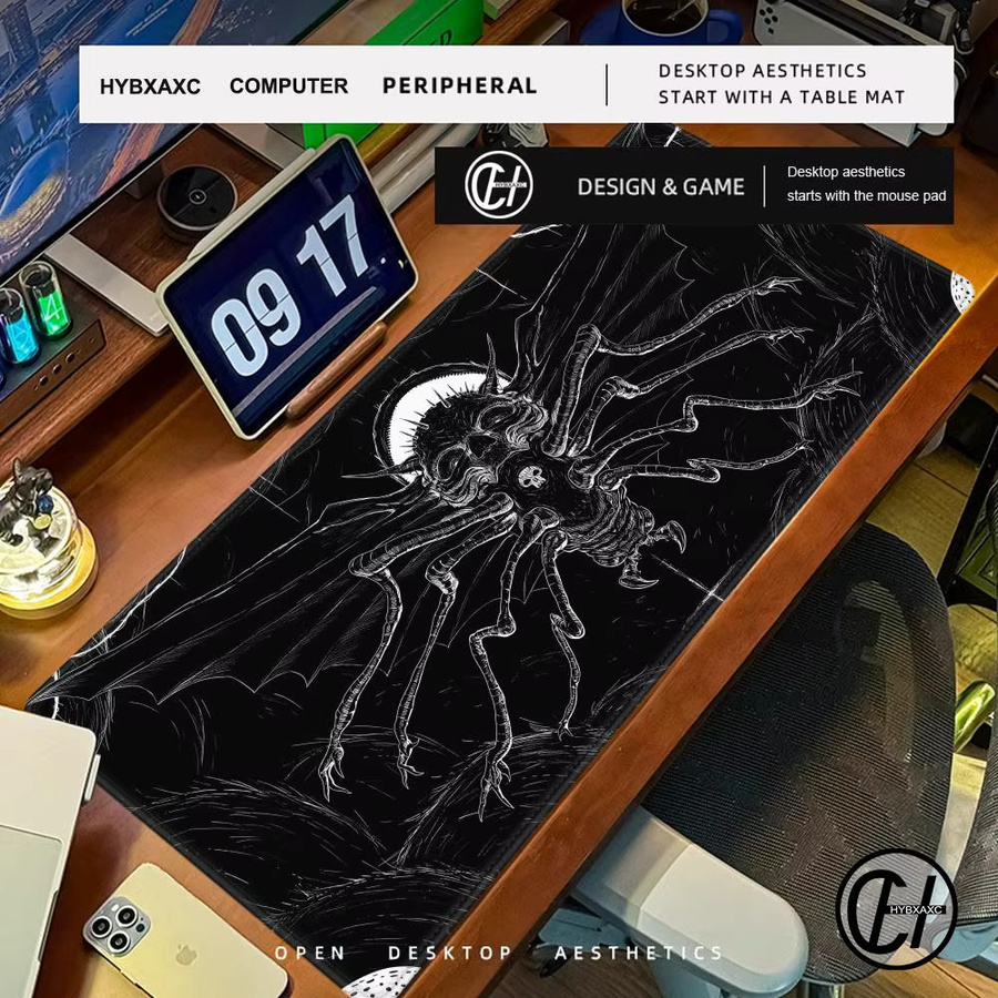 HYBXAXC Schreibtischunterlage mit Schwarz-weißem Totenkopf-Design, XL Gummi-Mauspad im Gothic Horror Skelett-Stil für Gaming und PC-Zubehör - Bild 2
