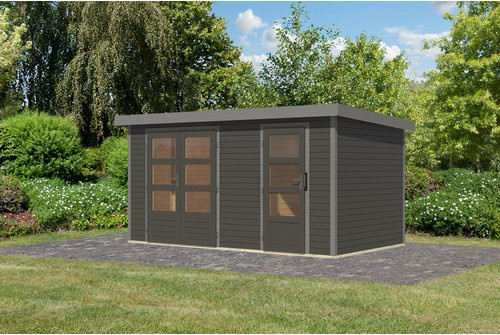 KARIBU Gartenhaus Merkur B in Grau aus Nordischem Fichtenholz mit Pultdach, B/H/T: 432 x 209 x 213 cm - Bild 1