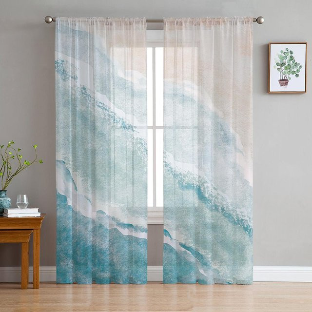 Moderne Tüll-Vorhänge von A Family Of Home Textiles mit blauem Farbverlauf, transparent, Farbe: Blau/Weiß, Breite: 135 cm, Höhe: 114 cm - Bild 1