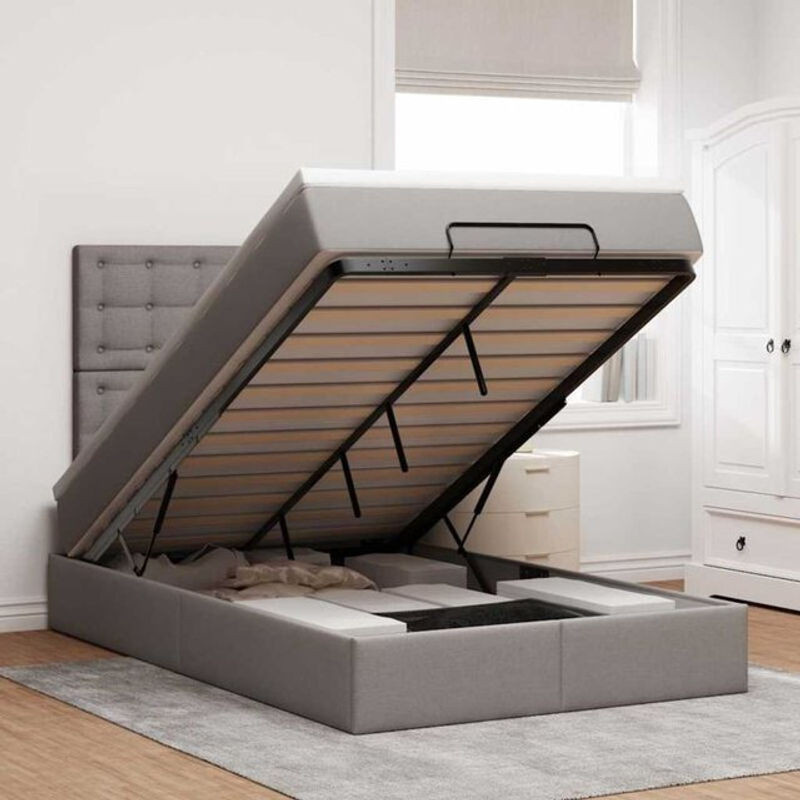 Vidaxl Ottoman Polsterbett mit Matratze und LED-Beleuchtung in Taupe meliert, B/T/H: 120 x 190 x 128 cm - Bild 1