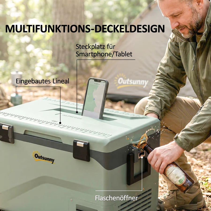 Outsunny Kompressor-Kühlbox 42,5L mit Bluetooth-Telefonhalterung und Flaschenöffner für Camping und Picknick - Bild 5