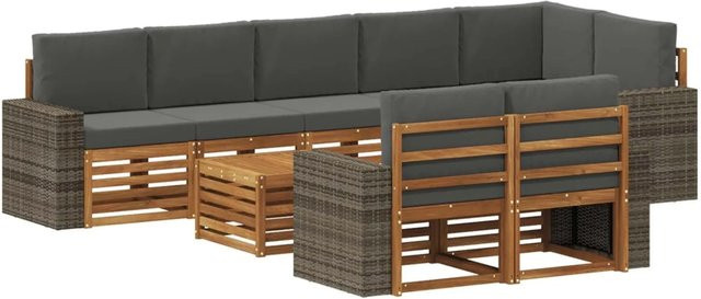 vidaXL Sofagarnitur aus Massivholz Akazie im modernen Latten-Design in Natur-Anthrazit und Grau - Bild 1