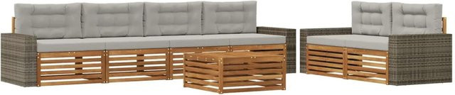 vidaXL Outdoor-Sofagarnitur aus Akazienholz mit 7 Teilen in Natur und Grau mit Polsterkissen und Tisch - Bild 1