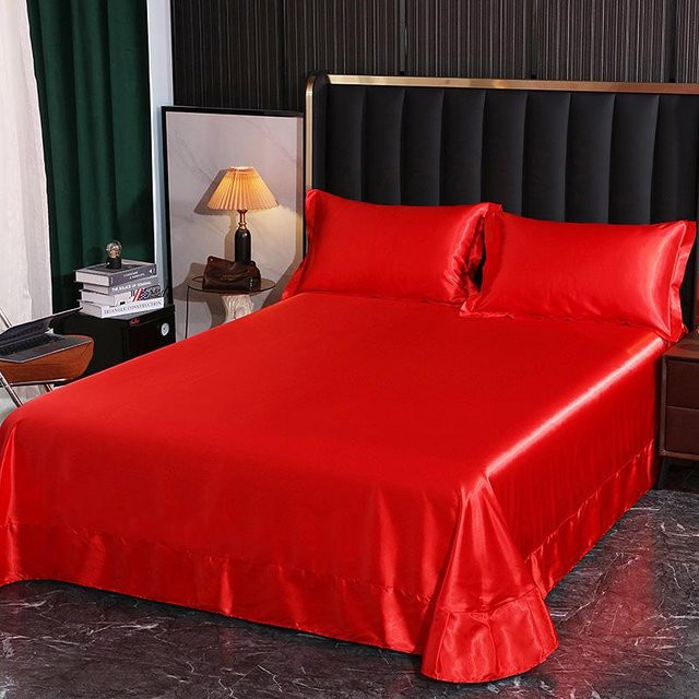 HomeHarmony Seiden-Bettwäsche-Set in Rot mit Spannbettlaken und Kissenbezügen, B/H: 180 x 220 cm, Kissenbezug: 48 x 74 cm - Bild 1