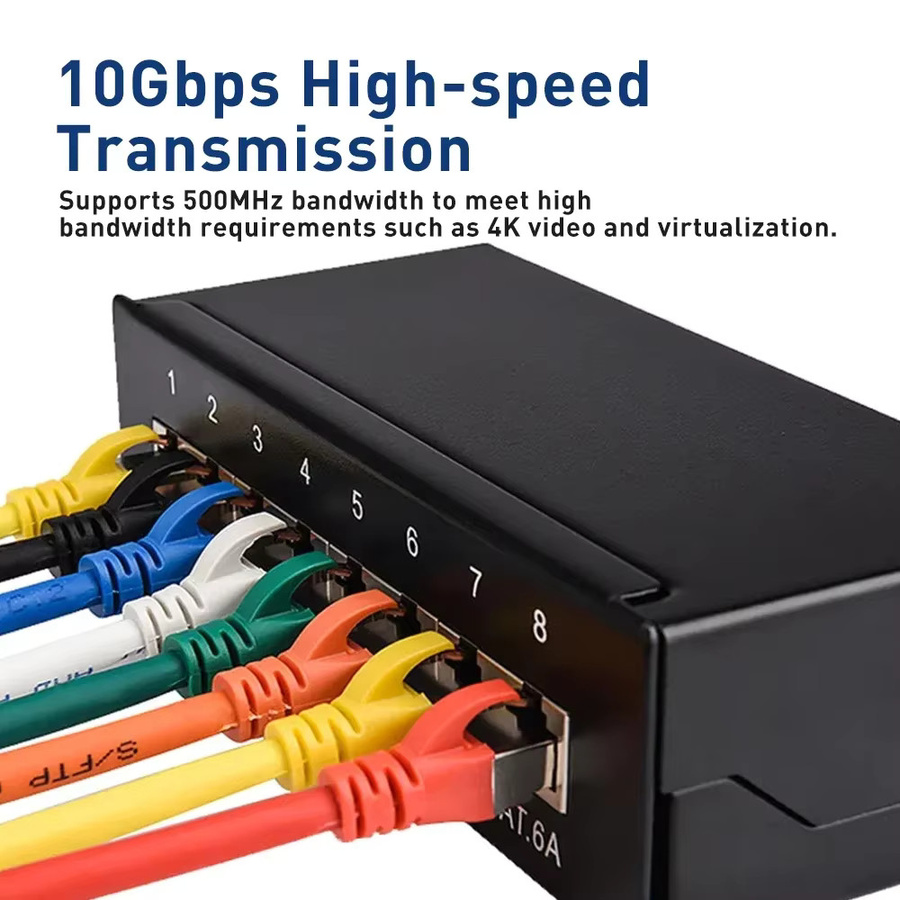 ZoeRax CAT6a Patchpanel 8/12 Port Schwarz, 10Gbps Abgeschirmt für RJ45-LAN-Netzwerk, Desktop- und Wandmontage - Bild 6