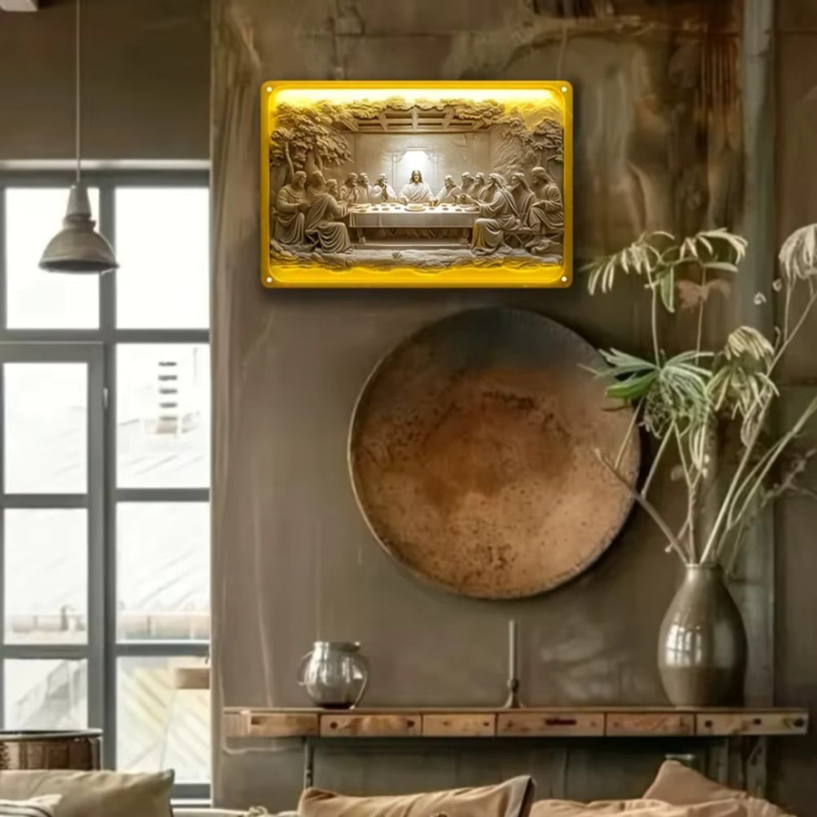 HELLOYOUNG Vintage Metallschild Das Letzte Abendmahl Aluminium-Wandkunst für Zuhause und Garten B: 45,0 cm, H: 30,0 cm - Bild 3