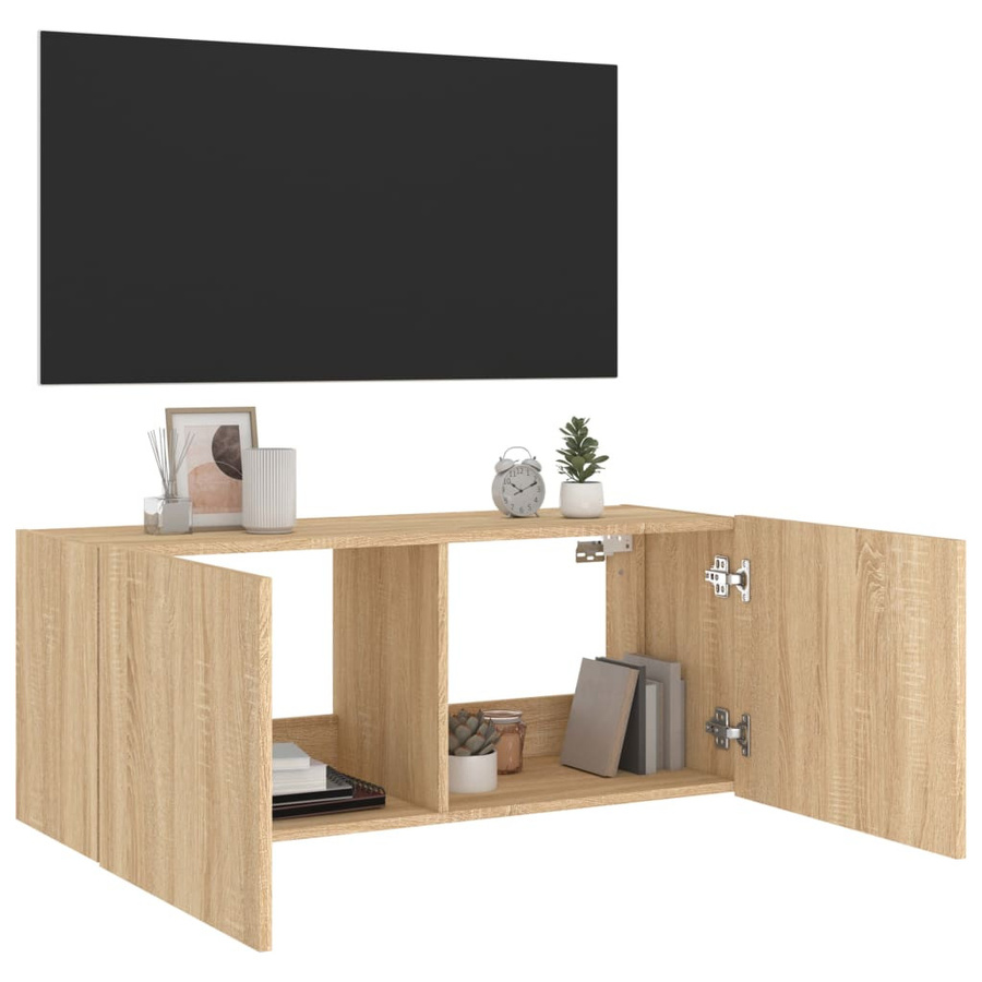 vidaXL TV-Wandschrank mit LED-Beleuchtung in Sonoma Eiche, modern und wandmontiert, B/T/H: 100 x 35 x 41 cm - Bild 3