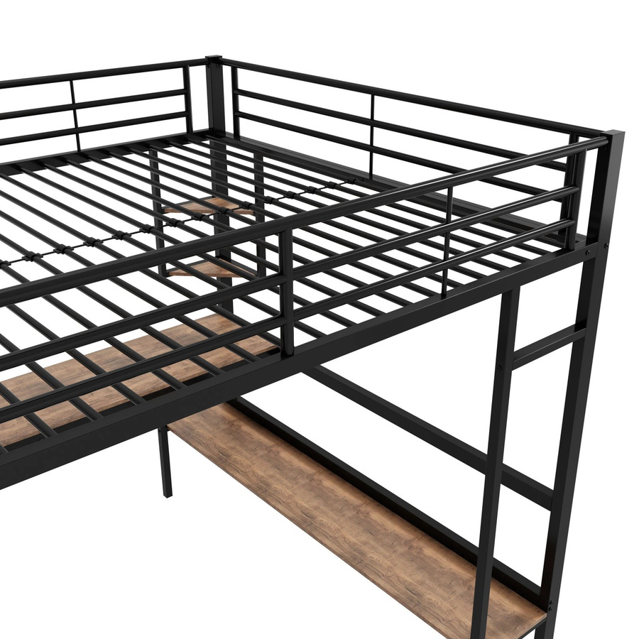 KOMHTOM Hochbett aus Metall und MDF mit Schreibtisch, Schwarz, B/T/H: 140 x 200 x 180 cm - Bild 2