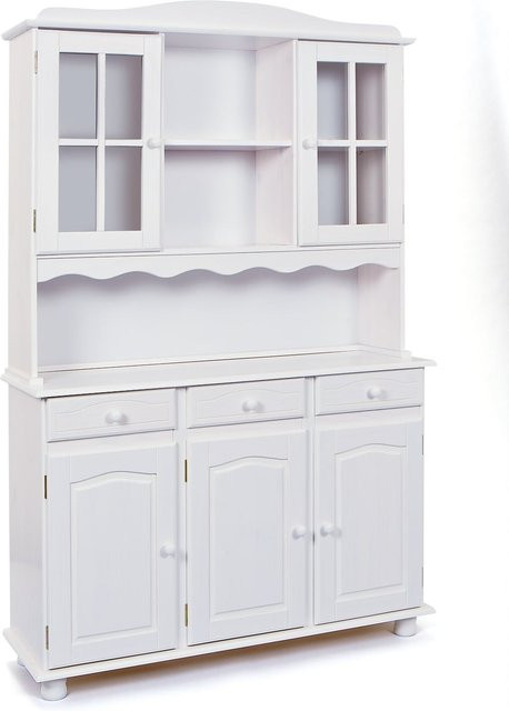 Inter Link Buffet Vitrinenschrank Siena aus Kiefer in Weiss mit Glasfront, Türen und Schubladen, B/H/T: 130 x 198 x 43 cm - Bild 1