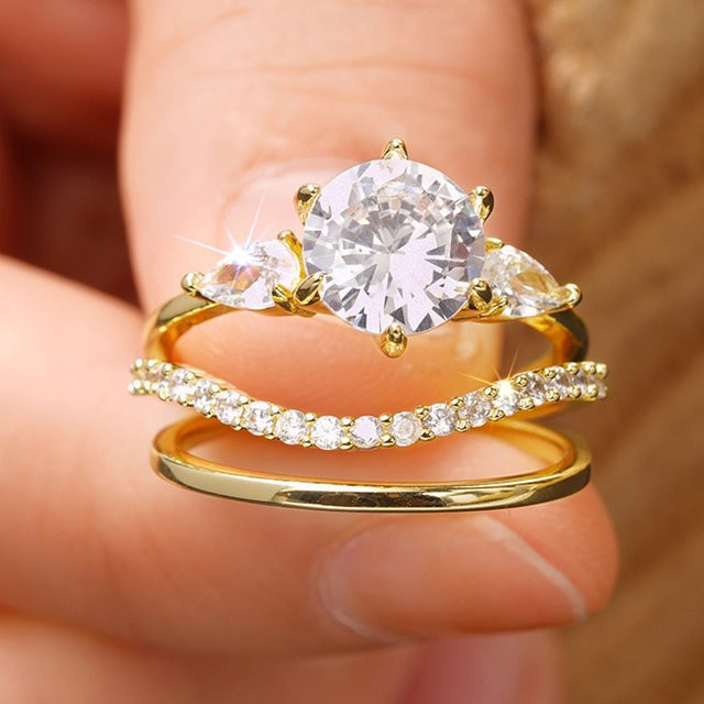 Huitan Ringe Set, Zirkonia, Gold, Damen - Bild 1