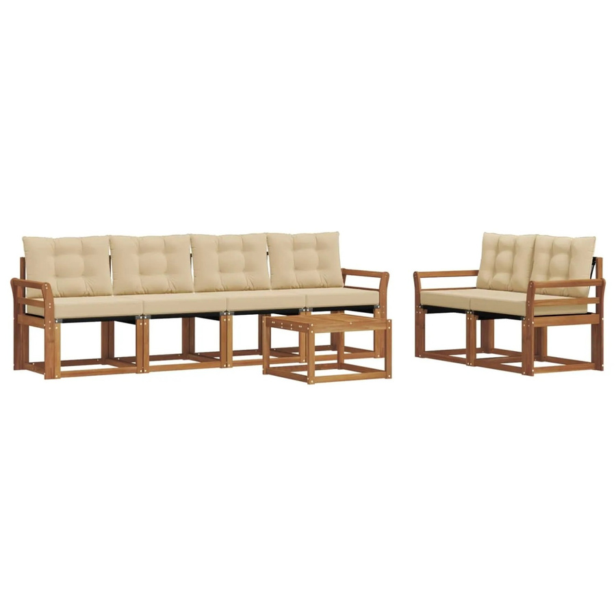 vidaXL Outdoor-Sofagarnitur 7-teilig aus Akazienholz mit Textilene und Kissen in Natur und Beige - Bild 2