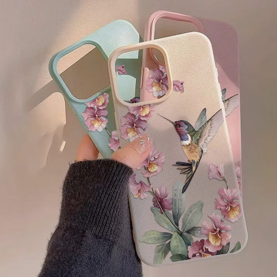 Handyhülle mit Kolibri-Orchideen-Druck im Vintage-Blumenmuster für Apple iPhone 11 bis iPhone 17 Pro Max, Mehrfarbig/Pink - Bild 2