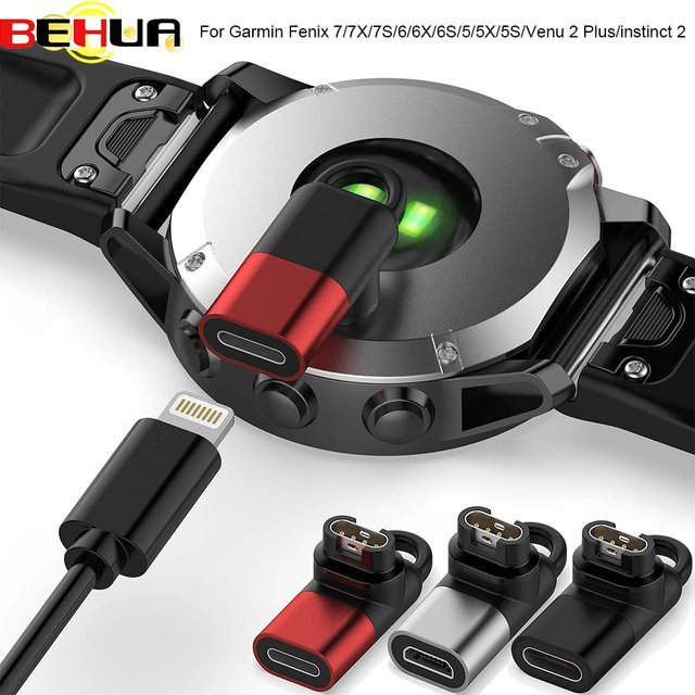 BEHUA Ladekonverter Adapter für Garmin Fenix 7/7X/7S/6/6X/6S/5/5X/5S mit USB Typ C, Micro USB und iOS Anschluss in Grau - Bild 1
