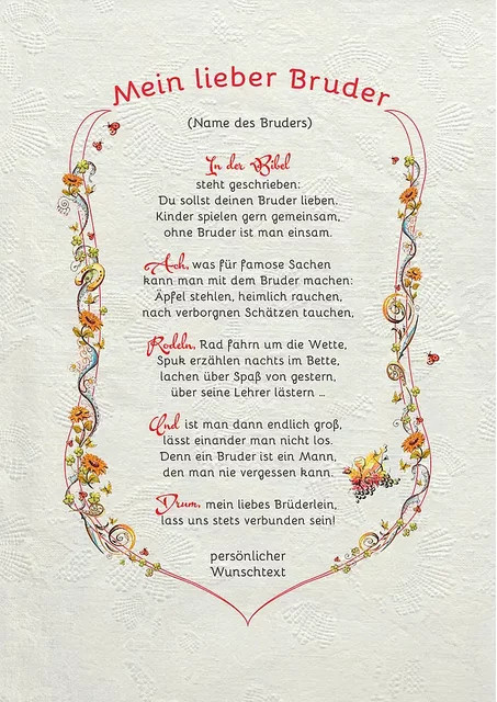 Moderne Auszeichnung für den Bruder mit Wunschtext und Blumenmotiv in Multicolour - Bild 1