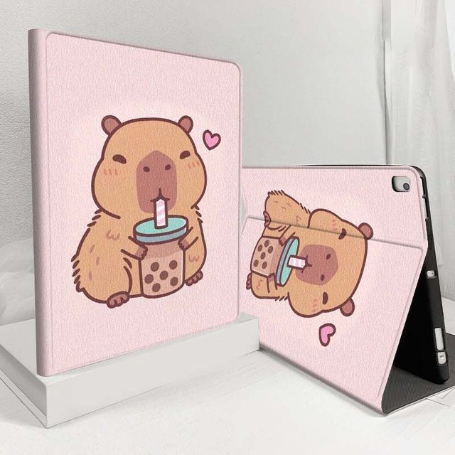 Samsung Galaxy Tablet Hülle Cartoon Capybara Bubble Tea in Pink für Galaxy Tab S11 S10 S9 S8 S7 S6 A11 A9 A8 A7 Lite FE Plus - Bild 1