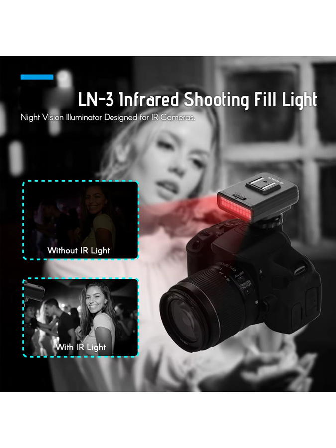 ORDRO LN-3 Studio IR LED-Licht Schwarz USB-aufladbarer Infrarot-Nachtlichtstrahler für DSLR-Kamera-Fotografie - Bild 6