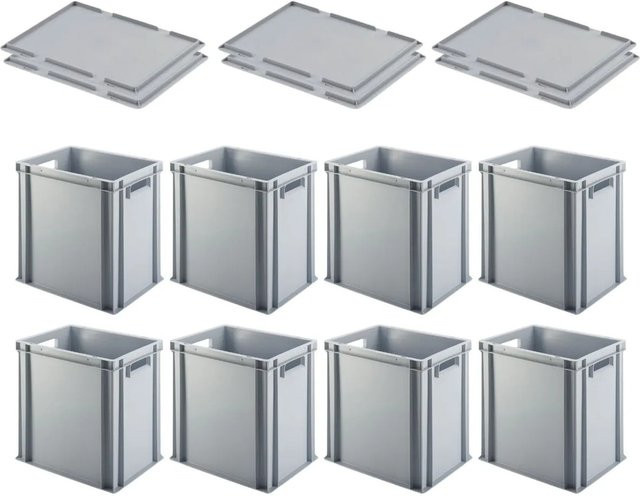 PROREGAL SuperSparSet 4x Eurobehälter mit offenem Griff und Auflagedeckel, Grau, H x B x T: 40 x 30 x 40 cm - Bild 1