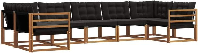 vidaXL Outdoor-Sofagarnitur 7-teilig aus Massivholz Akazie mit Textilene und Kissen in Schwarz und Natur - Bild 1