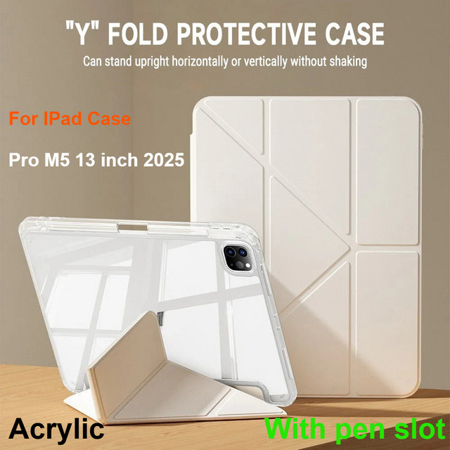 Smart Cover Hülle für iPad Pro M5 11 Zoll 13 Zoll 2025 M4 Air M3 M2 A16 10th 10,9 Zoll mit Klappständer und Stifthalter aus klarem Acryl und PU in Transparent oder Pink - Bild 1