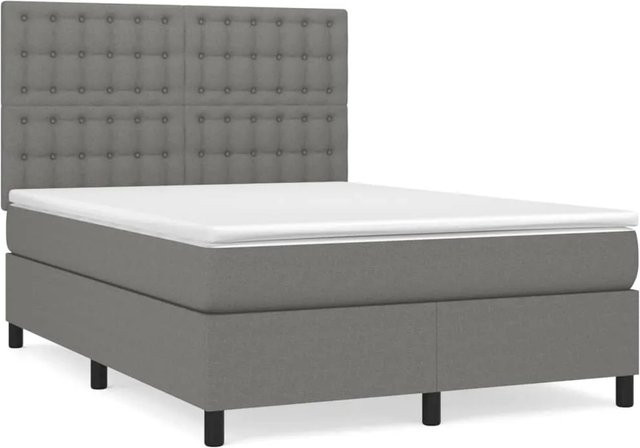 vidaXL Boxspringbett Hybrid mit Matratze Dunkelgrau B/T/H: 140 x 190 x 128 cm - Bild 1