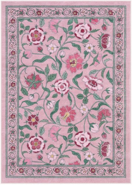 Karpetti Waschbarer Teppich im Boho-Stil mit floralem Design, Grün und Pink, B/T: 60 x 40 cm - Bild 1