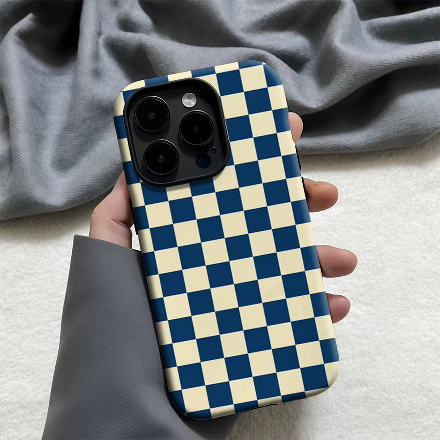 Potdemiel Handyhülle Navy Checker Weave für iPhone 17 16 15 14 13 12 11 Pro Max Plus mit doppelschichtiger Rückseite in Blau - Bild 4