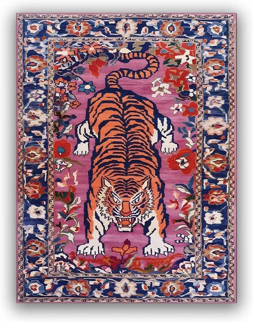 Lodestar Bereichsteppich mit exotischem Tiger- und Floral-Design, Mehrfarbig, B/B: 40 x 60 cm - Bild 1