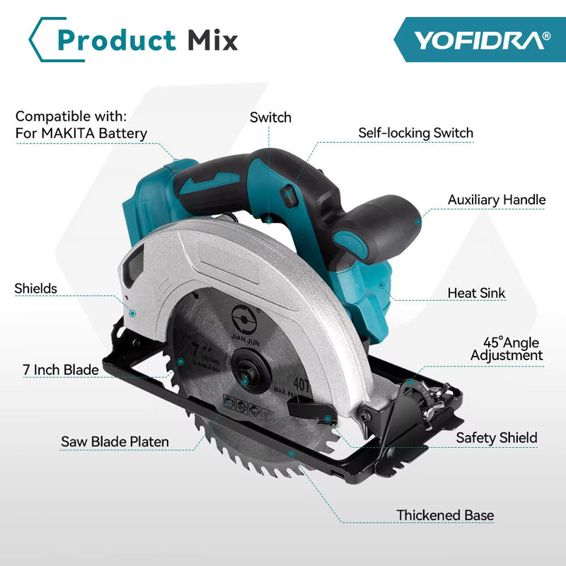 YOFIDRA Bürstenlose elektrische Kreissäge mit 185 mm Durchmesser, wiederaufladbare Multifunktions-Schneidemaschine kompatibel mit Makita LXT Akkus - Bild 3