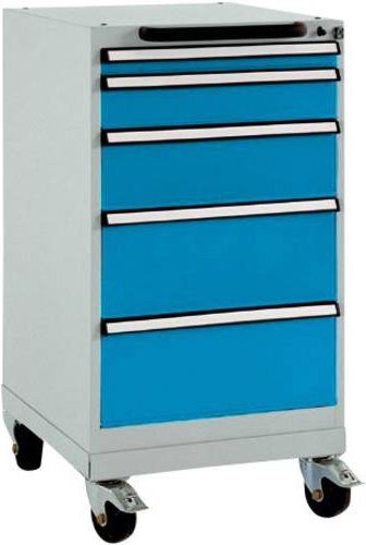 Manuflex BASETEC Schubfachschrank TP1144.5012 mobil, Stahl, Lichtblau RAL 5012, Nutzhöhe: 70 cm, 5 abschließbare Schubfächer - Bild 1