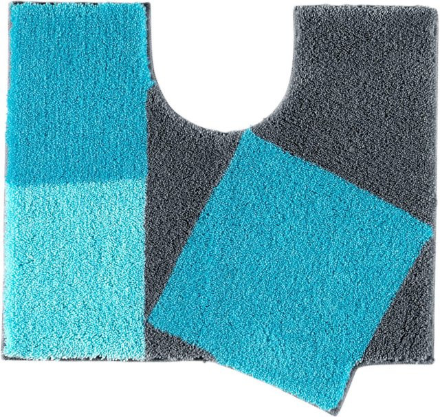 Badvgarnitur aus Polyacryl in Türkis, Grau und Multicolour, rutschhemmend und für Fußbodenheizung geeignet - Bild 1