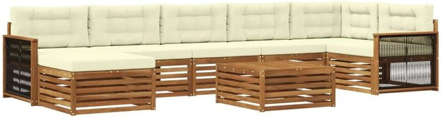 vidaXL Outdoor-Sofagarnitur L-Form aus Akazienholz mit 8 Kissen in Natur und Beige - Bild 1
