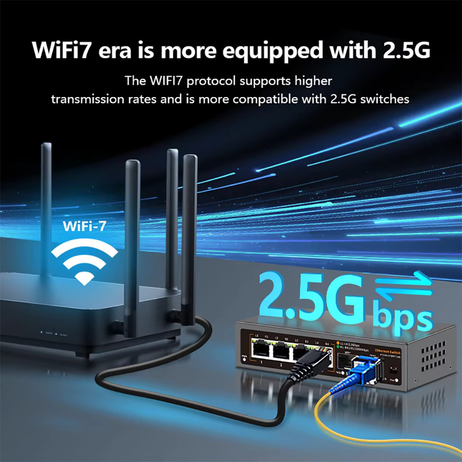 TelDaykemei 2,5 Gbit/s Ethernet-Switch mit 4 Ports und 10 G SFP+ Steckplatz in Schwarz - Bild 5