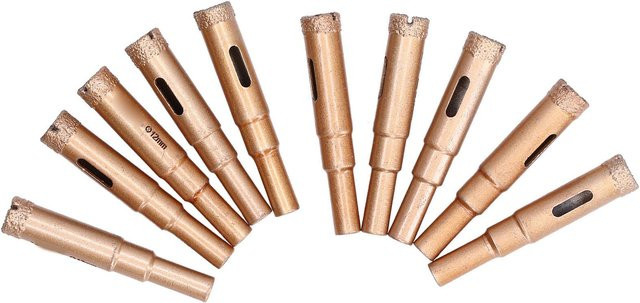 TOMTOP JMS Diamant Lochsäge Set mit Hoch Torsion Bohrer für Glas Keramik Fliesen und Marmor, 10 Stück, Farbe: Gold, Durchmesser: 12 mm - Bild 1