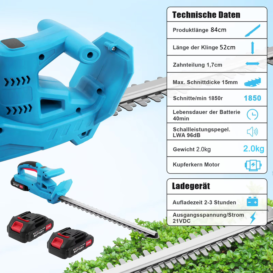 Makita LXT Akku-Heckenschere Set in Blau mit 2x 1500mAh Akkus und Ladegerät für Gartenwerkzeug-Anwendungen - Bild 3