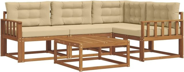 vidaXL Outdoor-Sofagarnitur 5-teilig aus massivem Akazienholz mit Kissen in Natur und Beige - Bild 1