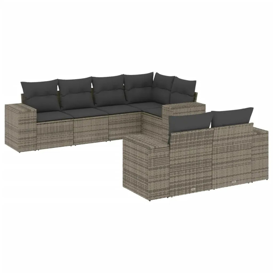 vidaXL 7-teilige Garten-Sofagarnitur in L-Form aus grauem Poly-Rattan mit Sitzkissen und Stauraum - Bild 2