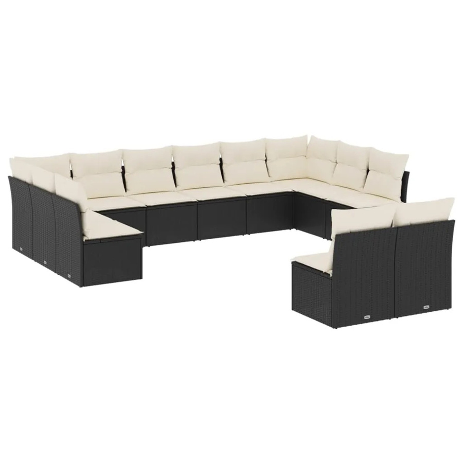 vidaXL 12-tlg. Garten-Sofagarnitur in U-Form aus Polyrattan mit Kissen, Schwarz und Cremeweiß - Bild 2